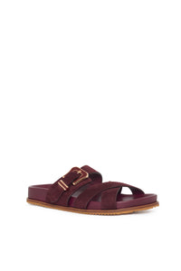 Circe Flat Sandal in Bordeaux Suede