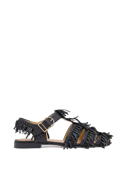 Lynn Fringe Flat Sandal in Black Nappa Leather – Gabriela Hearst