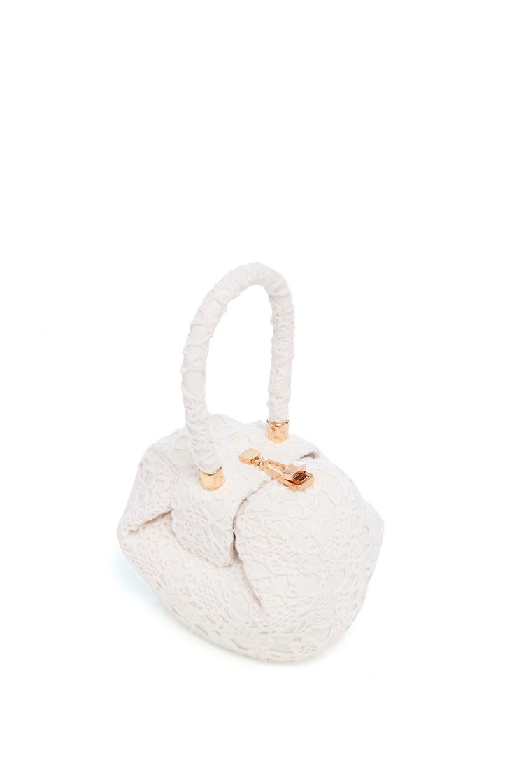Demi Bag in Ivory Nappa Leather with Cashmere Lace