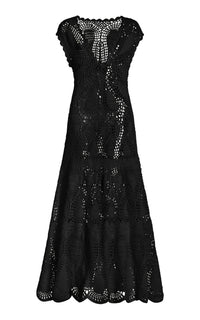 Waldman Crochet Maxi Dress in Black Wool Cashmere