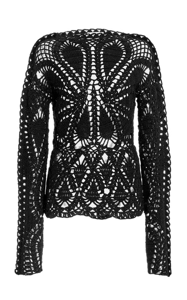 トップス Andmary Crochet frill knit tops / BLACK ANDMARY】Crochet frill knit tops
