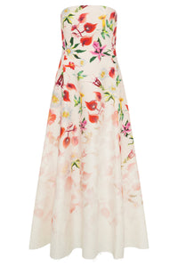 Alessia Strapless Maxi Dress in Uruguayan Flowers Printed Linen