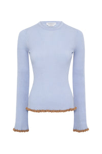 Erya Knit Crewneck Sweater in Halogen Blue Cashmere Silk