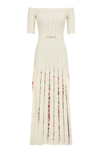 Kurt Knit Pleated Maxi Dress in White Multi Merino Wool