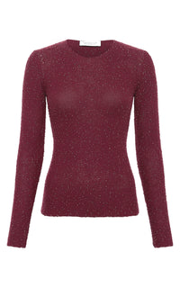 Nello Knit Sweater in Bordeaux & Fuchsia Beaded Cashmere