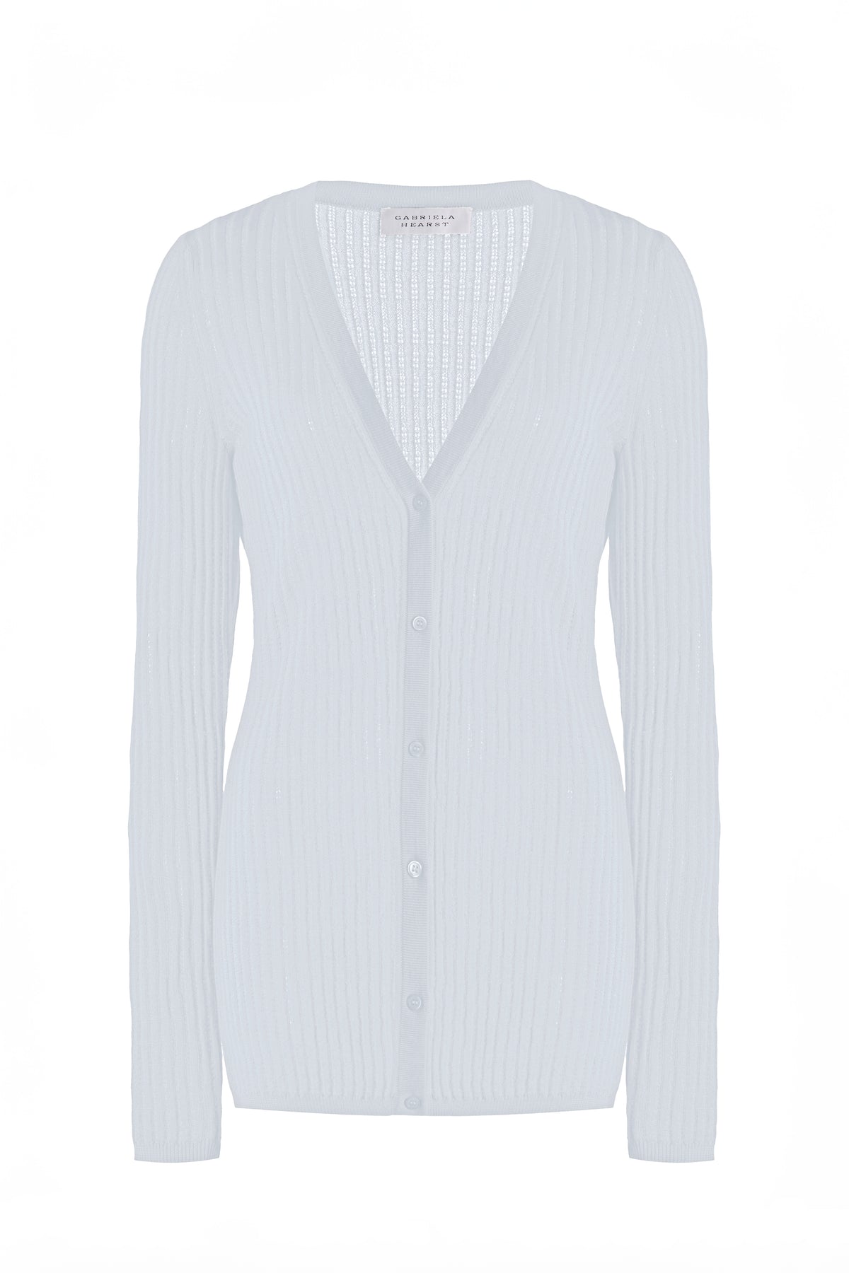 Emma Pointelle Knit Cardigan in Light Blue Cashmere Silk