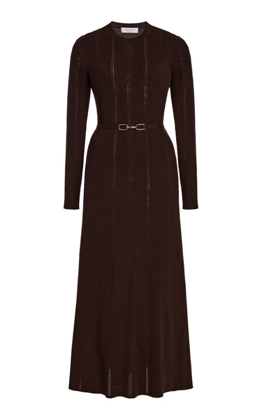 Imagene Pointelle Knit Midi Dress in Chocolate Merino Wool