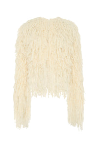 Amina Fringe Knit Jacket in Off White Silk Cashmere