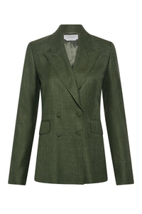 Angela Blazer in Olive Virgin Wool Silk with Linen