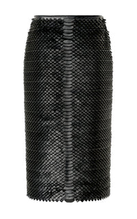 Antia Midi Skirt in Black Leather Snake Scales