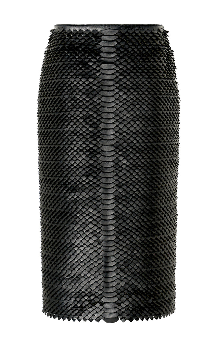 Antia Midi Skirt in Black Leather Snake Scales