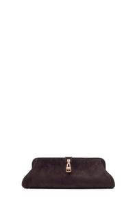 Paola Clutch in Dark Brown Suede