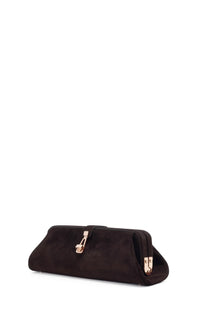 Paola Clutch in Dark Brown Suede