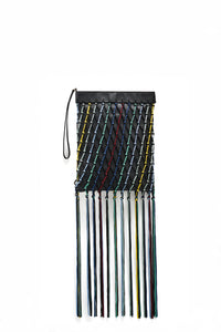 Naila Fringe Pouch in Black Multi Nappa Leather & Silk Macrame