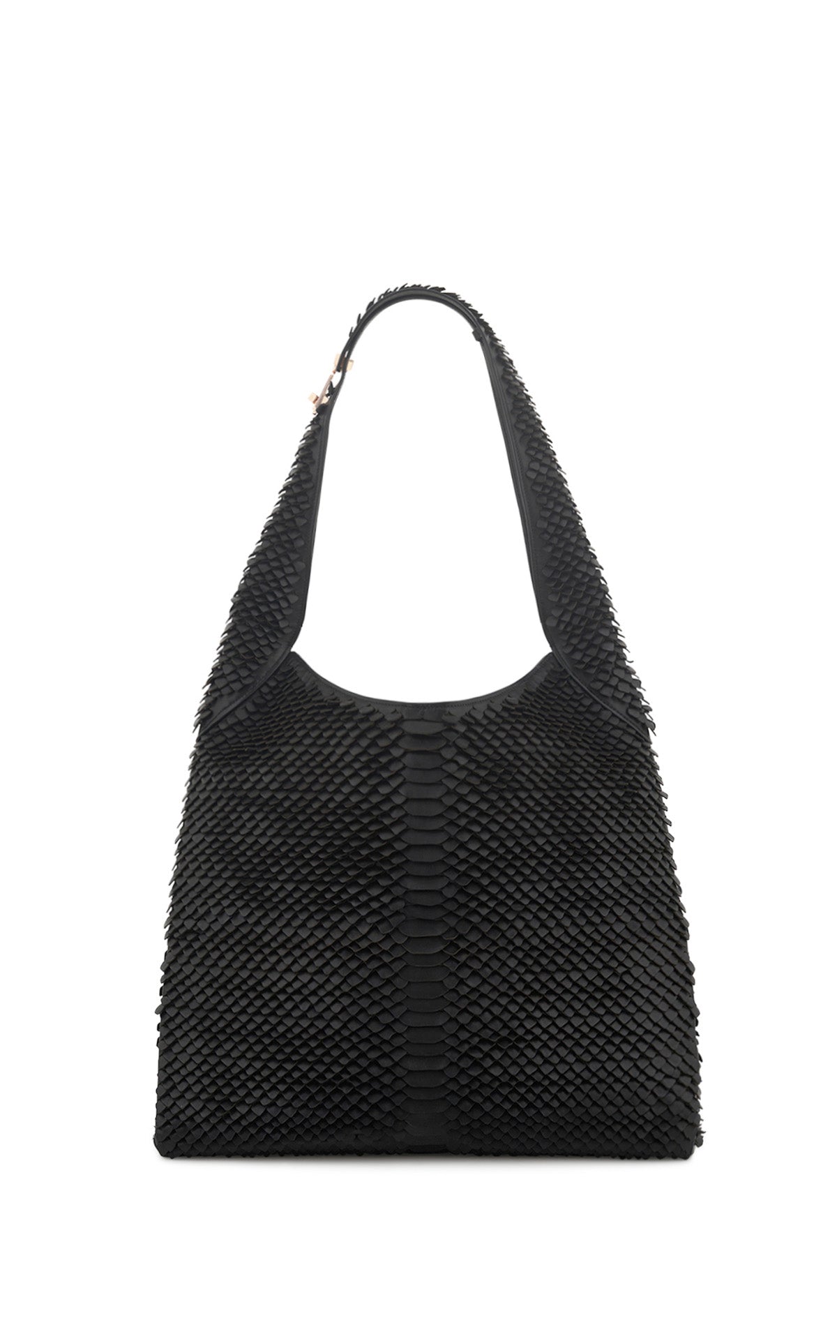 Large Hobo Bag in Black Leather Snake Scales