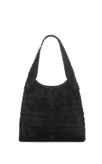Large Hobo Bag in Black Leather Snake Scales