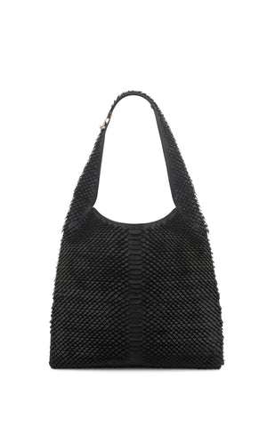 Large Hobo Bag in Black Leather Snake Scales
