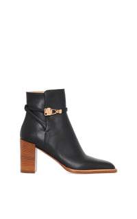 Nina Clasp Ankle Boot in Black Leather