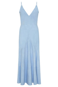 Brigita Slip Maxi Dress in Light Blue Suede