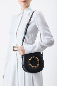 Ring Crossbody Bag in Black Leather