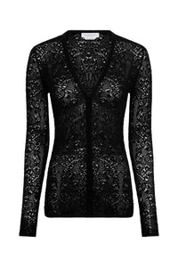 Ultraris Lace Knit Cardigan in Black Merino Wool