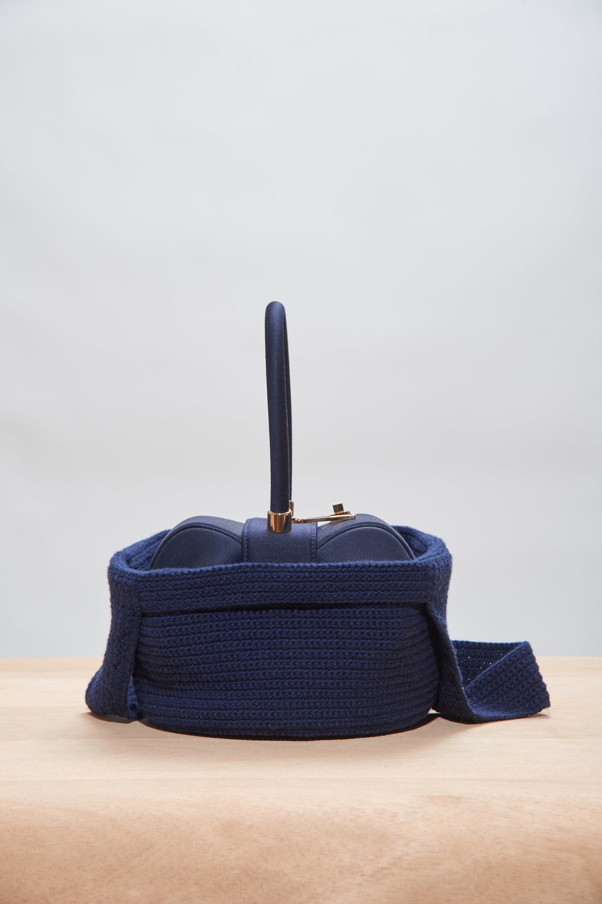 Crossover Knit Bag in Navy Cashmere