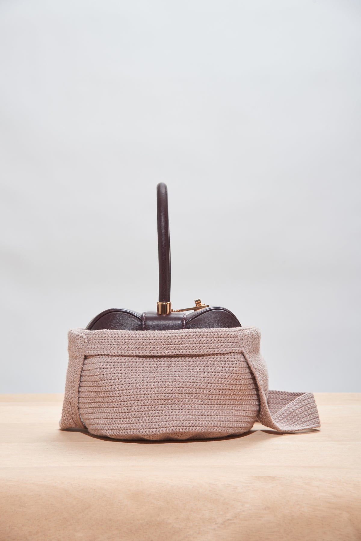 Crossover Knit Bag in Nude Cashmere