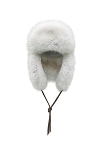 Karina Hat in Chocolate Textured Leather & White Recycled Fur