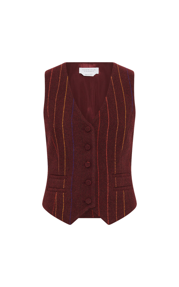 Coleridge Vest in Burnt Sienna Multi Pinstripe Wool Cashmere