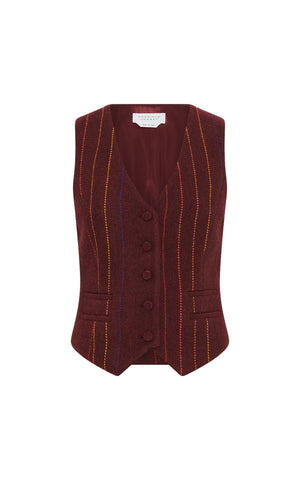 Coleridge Vest in Burnt Sienna Multi Pinstripe Wool Cashmere