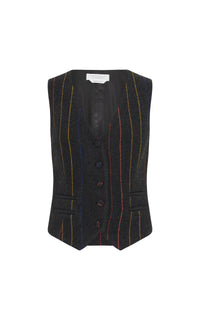 Coleridge Vest in Charcoal Multi Pinstripe Wool Cashmere