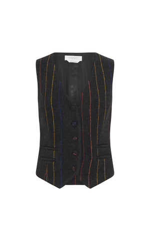 Coleridge Vest in Charcoal Multi Pinstripe Wool Cashmere