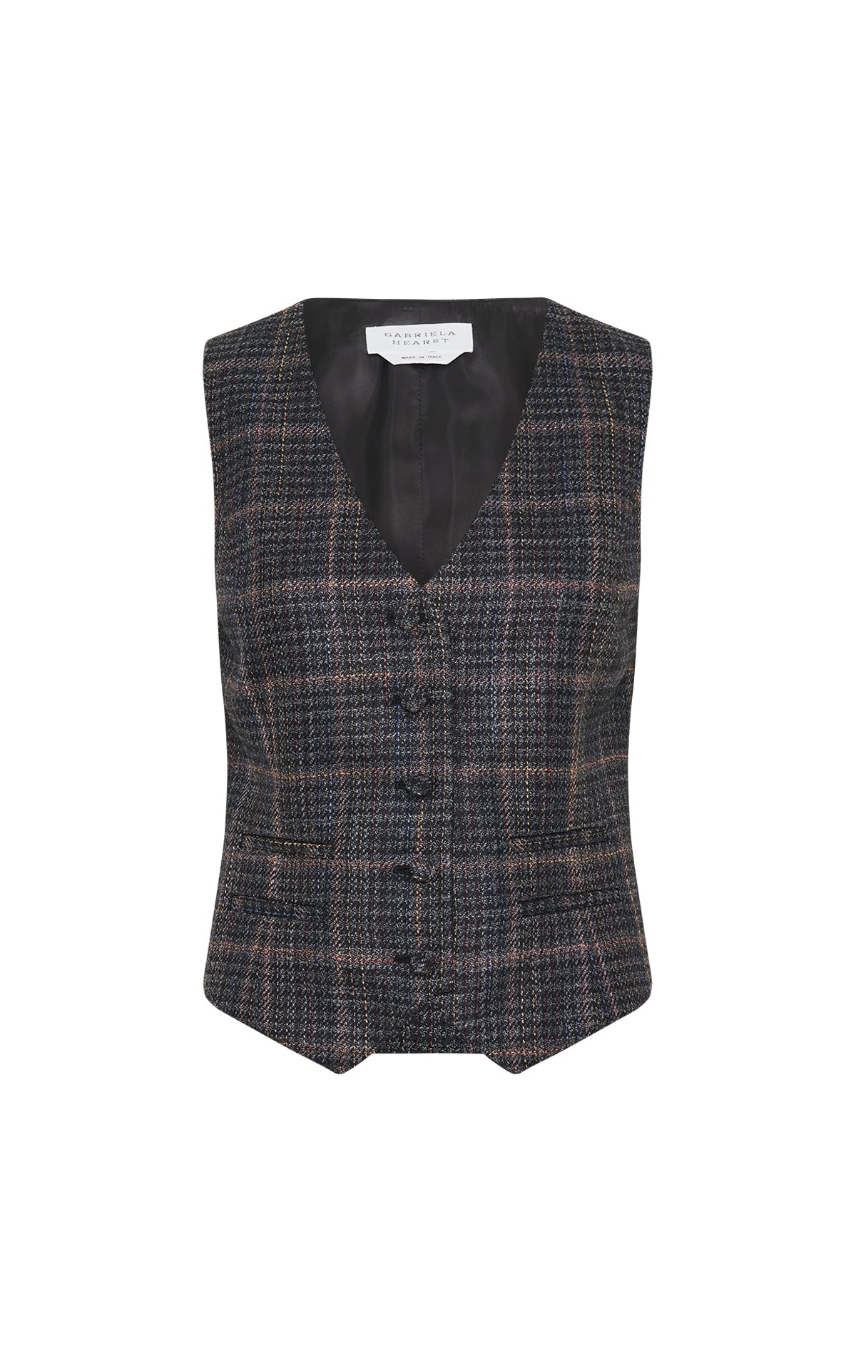 Coleridge Vest in Charcoal Multi Wool Silk Clubcheck Plaid
