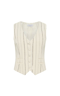 Coleridge Vest in Ivory Multi Pinstripe Wool Cashmere