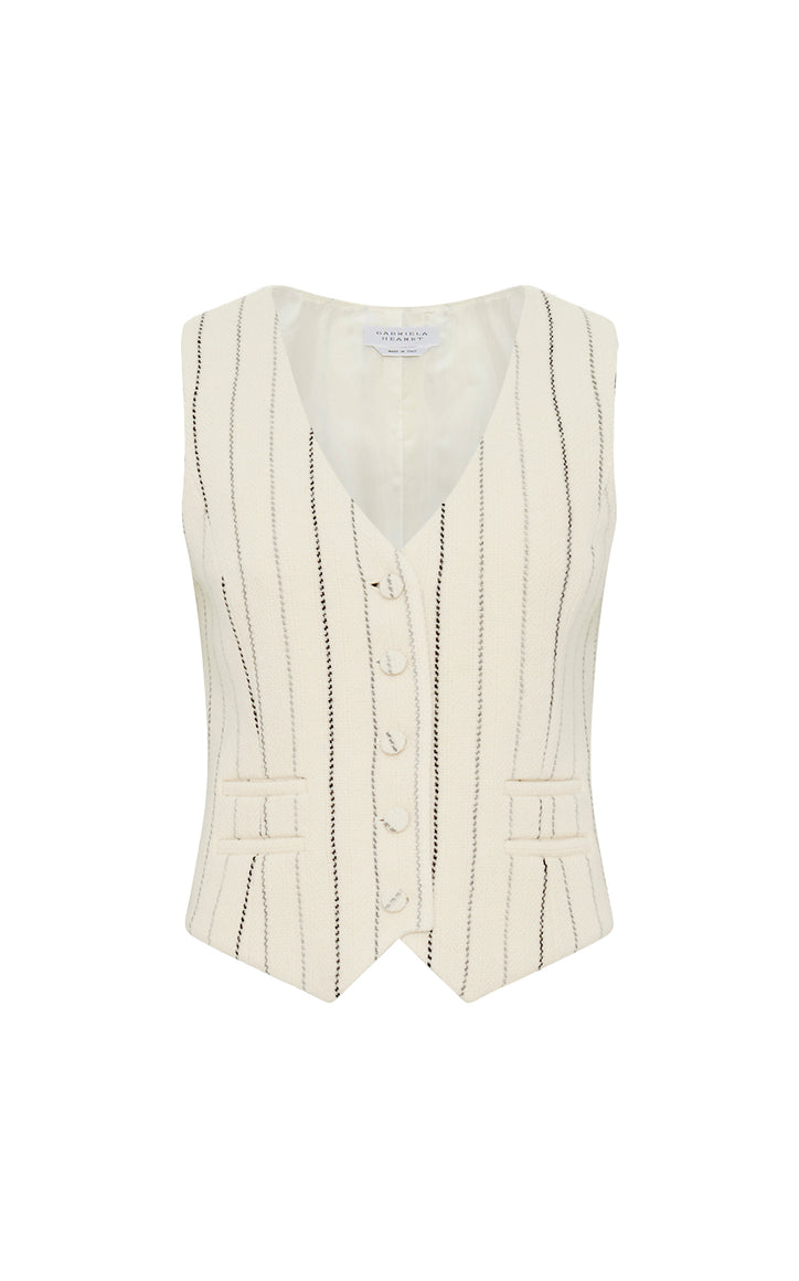 Coleridge Vest in Ivory Multi Pinstripe Wool Cashmere