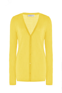 Emma Pointelle Knit Cardigan in Goldenrod Cashmere Silk