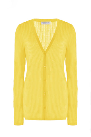 Emma Pointelle Knit Cardigan in Goldenrod Cashmere Silk