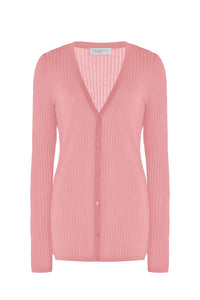 Emma Pointelle Knit Cardigan in Rosa Cashmere Silk