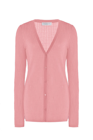 Emma Pointelle Knit Cardigan in Rosa Cashmere Silk