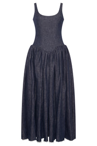 Isai Maxi Dress in Stone Washed Linen Denim