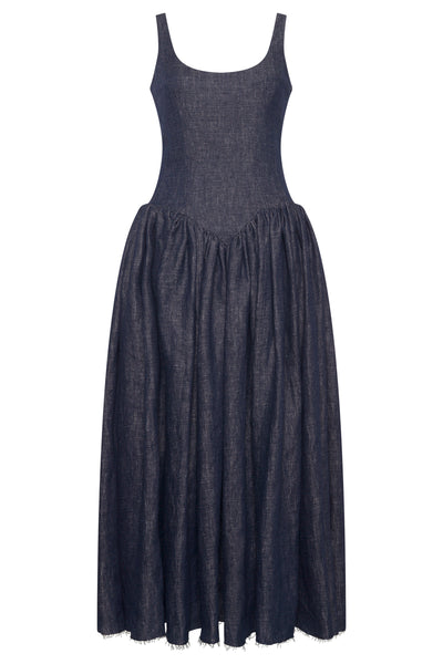 spaghetti strap denim maxi dress Isai Women's in Denim-Colored Linen Long Sleeve Lace Floral Color:Dark Turquoise This depends on other Biscotti