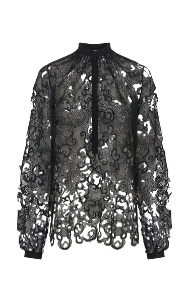 Dietrich Black Silk Organza Lace Blouse | Gabriela Hearst