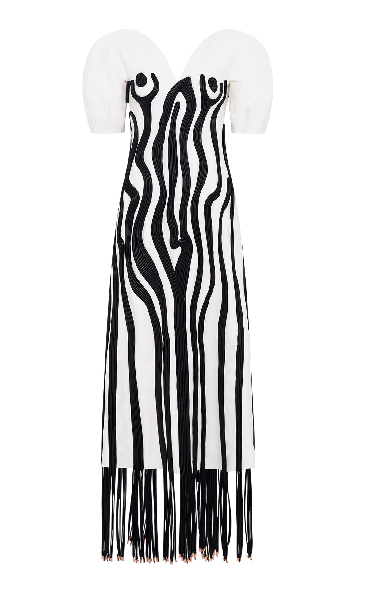Aphea Maxi Dress in White & Black Soft Leather