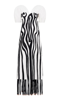 Aphea Maxi Dress in White & Black Soft Leather
