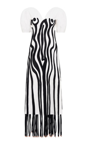 Aphea Maxi Dress in White & Black Soft Leather