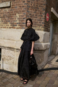 Sonya Mia's Flowers Maxi Skirt in Black Embroidered Silk Organza