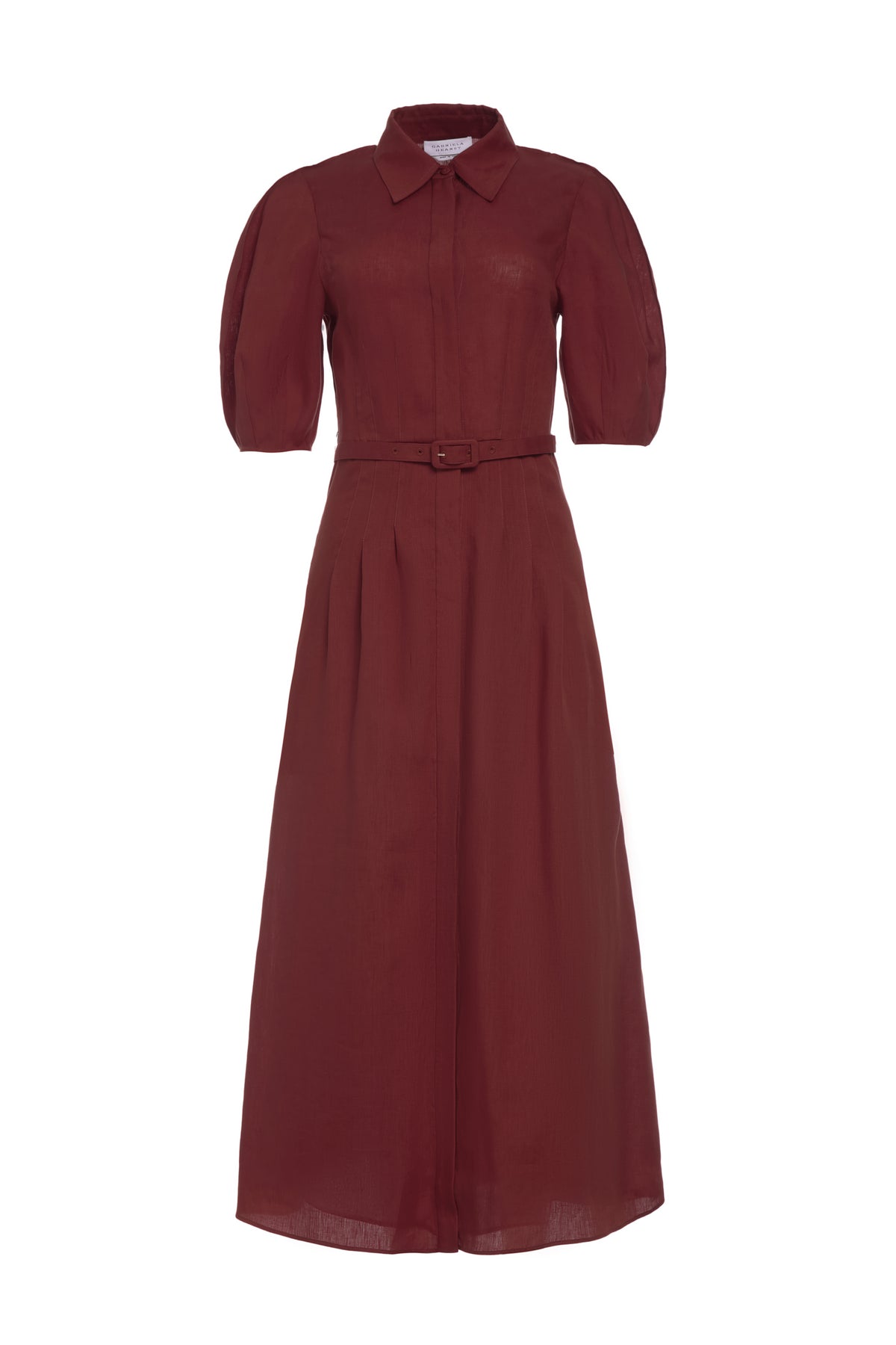 Maude Pleated Midi Shirtdress in Burnt Sienna Aloe Linen