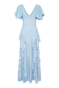 Spiral Ruffles Dress in Light Blue Suede