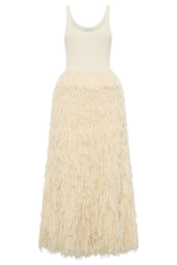 Elianor Fringe Knit Dress in Off White Cashmere