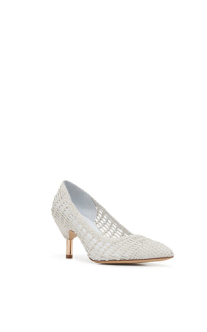 Andres Braided Pump in Pearlized White Leather